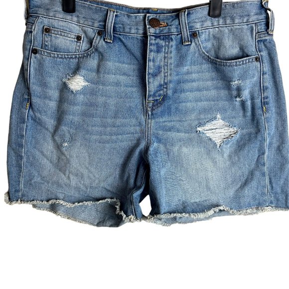 J. Crew Mid Rise Distressed Button Fly Cutoff Denim Shorts Blue C6214 Size 28 - Picture 2 of 10